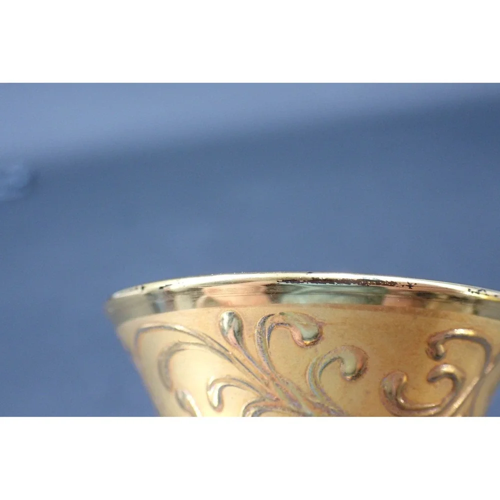 Vintage Candlestick Pair Glass Heavy Gold Leaf Cobalt Blue  5.5in